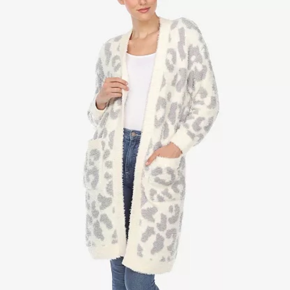 White Mark
Women's Leopard Print Open Front Sherpa Cardigan